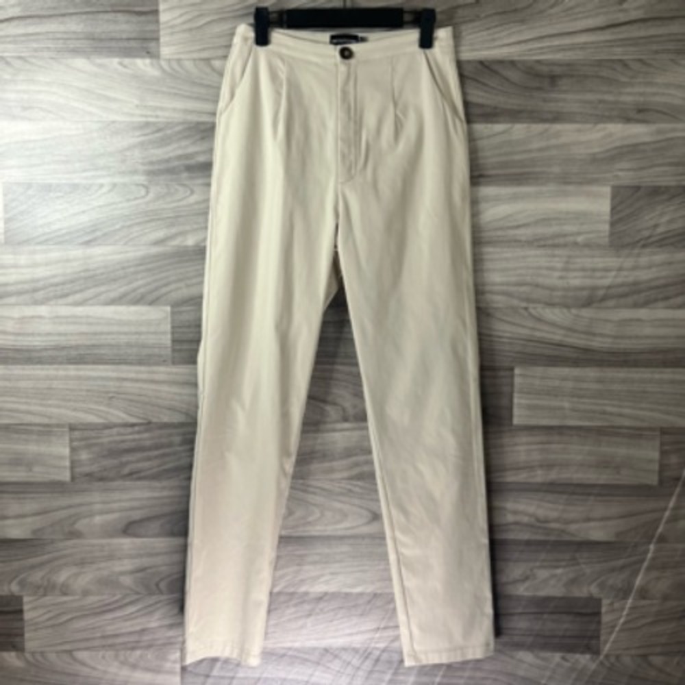 Prettylittlething Tapered Pants Womens 6 Beige High Rise‎ Pockets Zipper Career